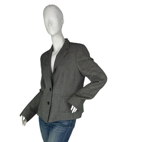 Max Mara Black & White Wool, Silk Two Button Woven Blazer Pink Lining Size 12 - Picture 4 of 12